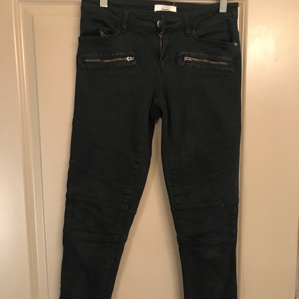 Black denim motto pants